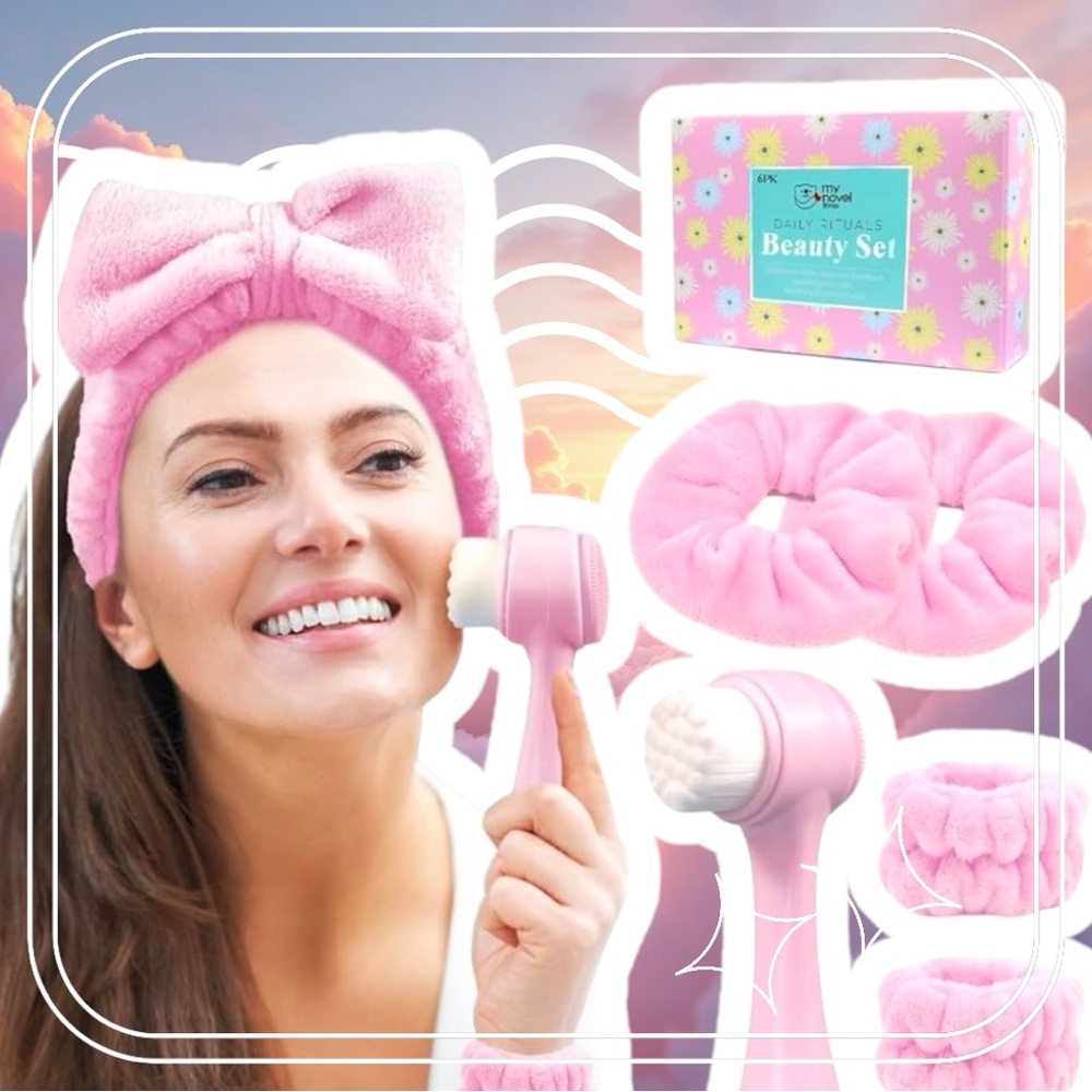 Daily Rituals 6pc. Beauty Set! Headband, 2 wristbands, 2 hair-ties & Face Brush